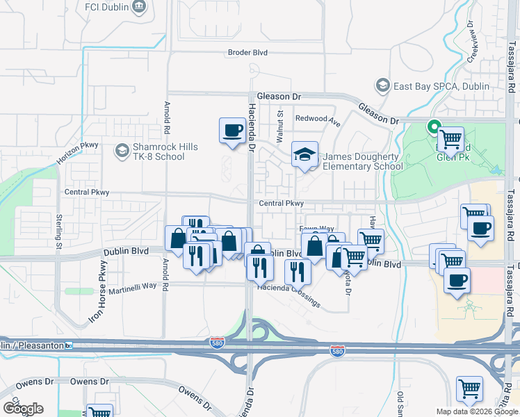 map of restaurants, bars, coffee shops, grocery stores, and more near 5080 Haven Place in Dublin