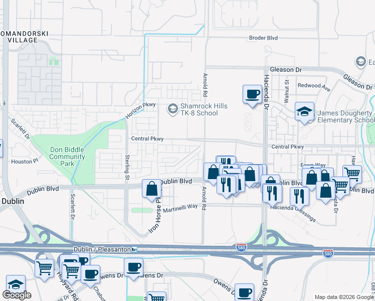 map of restaurants, bars, coffee shops, grocery stores, and more near 862 4th Street in Dublin