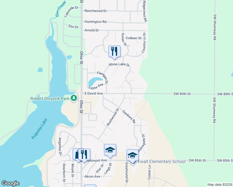 map of restaurants, bars, coffee shops, grocery stores, and more near 836 Southwest 80th Street in Augusta
