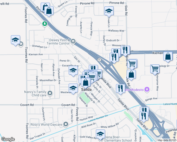 map of restaurants, bars, coffee shops, grocery stores, and more near 18 Elm Street in Salida