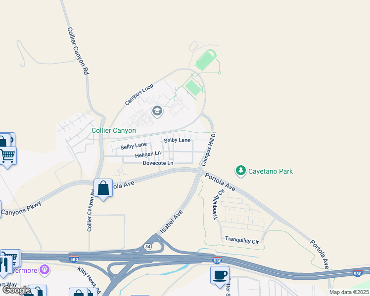 map of restaurants, bars, coffee shops, grocery stores, and more near 530 Heligan Lane in Livermore