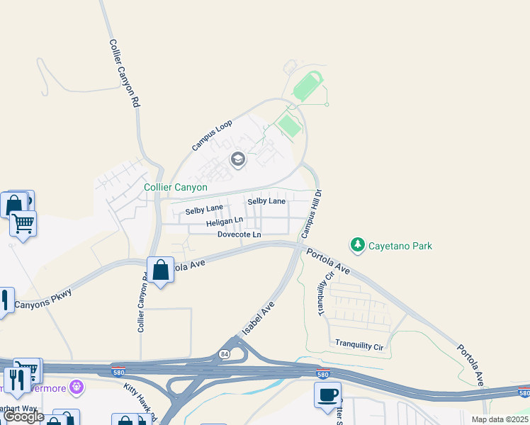 map of restaurants, bars, coffee shops, grocery stores, and more near 530 Heligan Lane in Livermore