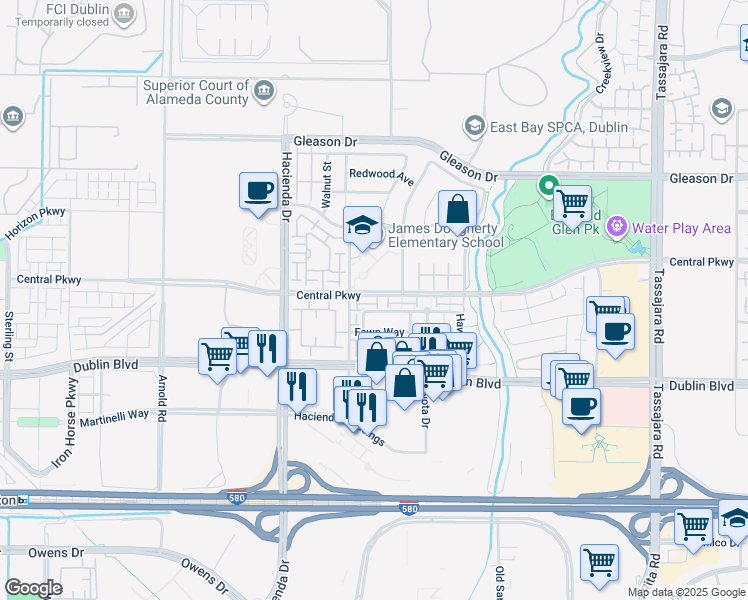 map of restaurants, bars, coffee shops, grocery stores, and more near 4776 Central Parkway in Dublin