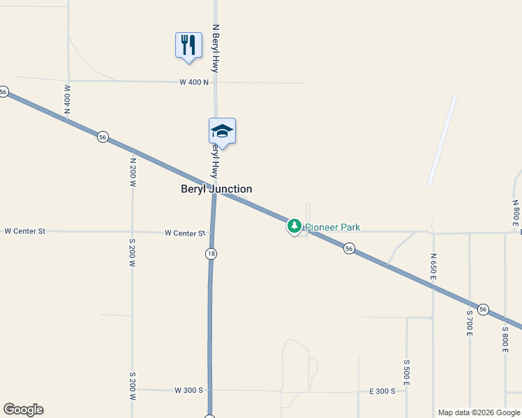 map of restaurants, bars, coffee shops, grocery stores, and more near 160 Utah 56 in Beryl