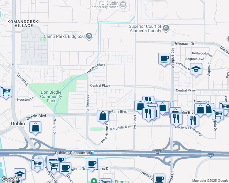 map of restaurants, bars, coffee shops, grocery stores, and more near 5565 Holly Bay Avenue in Dublin