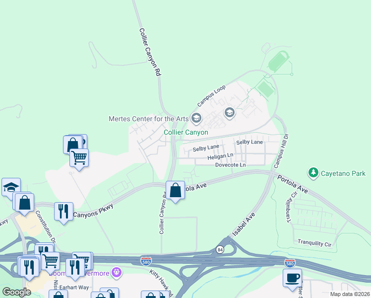 map of restaurants, bars, coffee shops, grocery stores, and more near 2890 Kew Avenue in Livermore