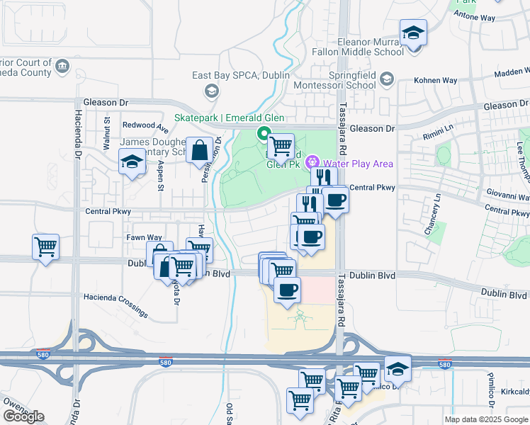map of restaurants, bars, coffee shops, grocery stores, and more near 4311 Belcarra Court in Dublin