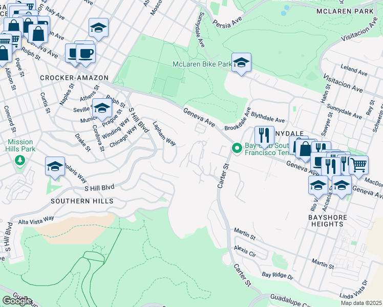 map of restaurants, bars, coffee shops, grocery stores, and more near 808 Red Leaf Court in San Francisco
