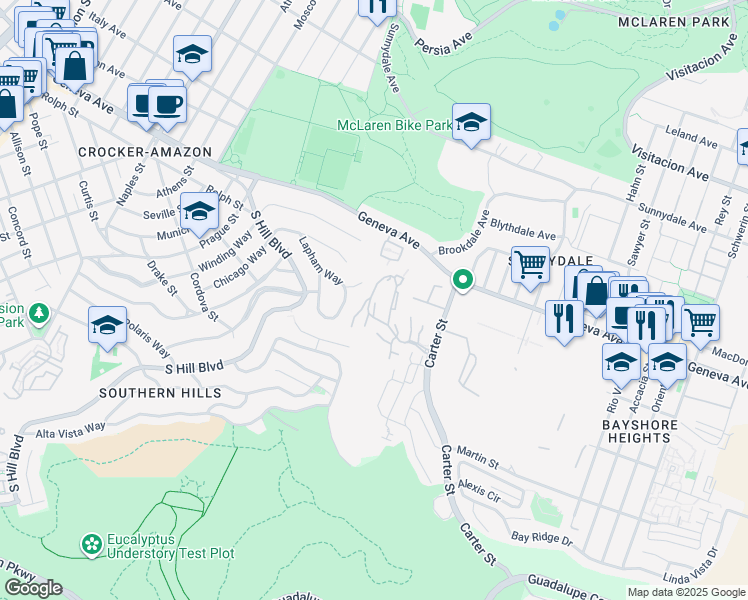 map of restaurants, bars, coffee shops, grocery stores, and more near 810 Red Leaf Court in San Francisco