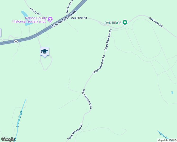 map of restaurants, bars, coffee shops, grocery stores, and more near Diggs Mountain Road in Nelson County