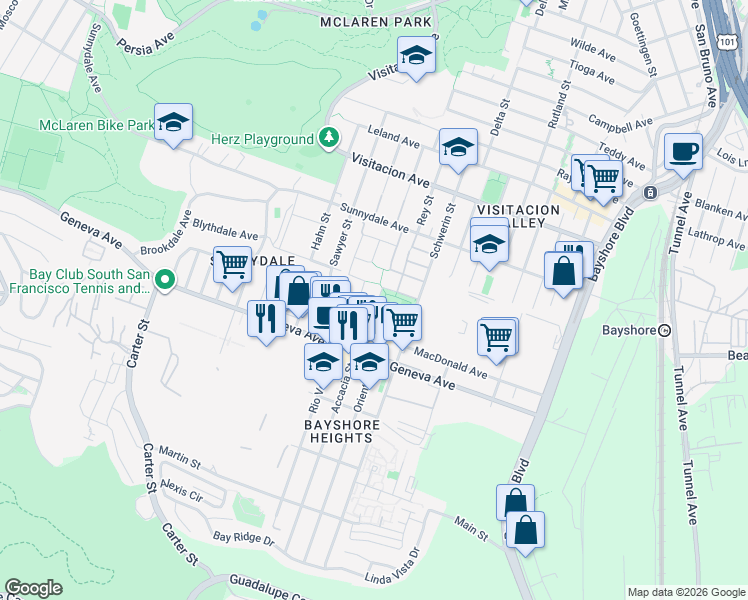 map of restaurants, bars, coffee shops, grocery stores, and more near in San Francisco