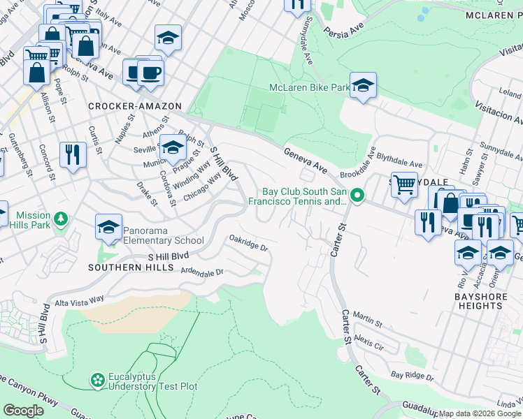 map of restaurants, bars, coffee shops, grocery stores, and more near 75 Robinson Drive in San Francisco