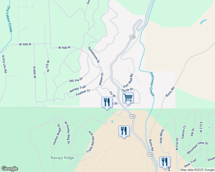 map of restaurants, bars, coffee shops, grocery stores, and more near 342 Fir Street in Brian Head