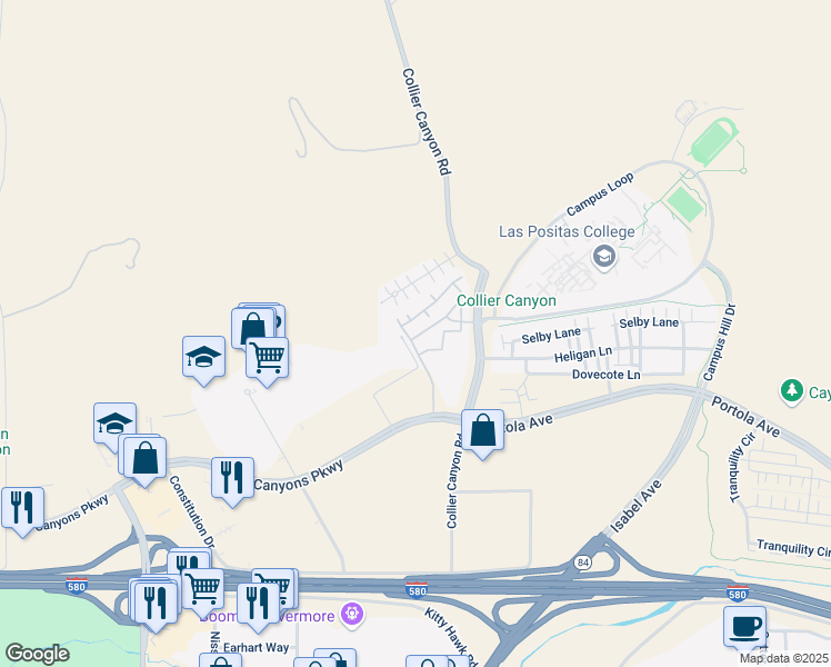 map of restaurants, bars, coffee shops, grocery stores, and more near 289 Wildrose Common in Livermore