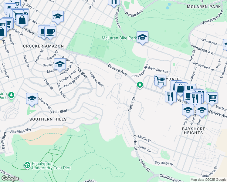 map of restaurants, bars, coffee shops, grocery stores, and more near 808 Red Leaf Court in San Francisco