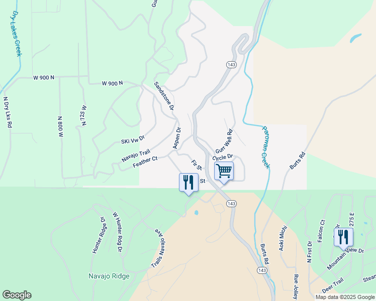 map of restaurants, bars, coffee shops, grocery stores, and more near 342 Fir Street in Brian Head