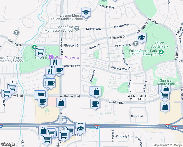 map of restaurants, bars, coffee shops, grocery stores, and more near 4490 Chancery Lane in Dublin