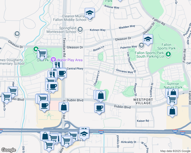 map of restaurants, bars, coffee shops, grocery stores, and more near 3687 Whitworth Drive in Dublin