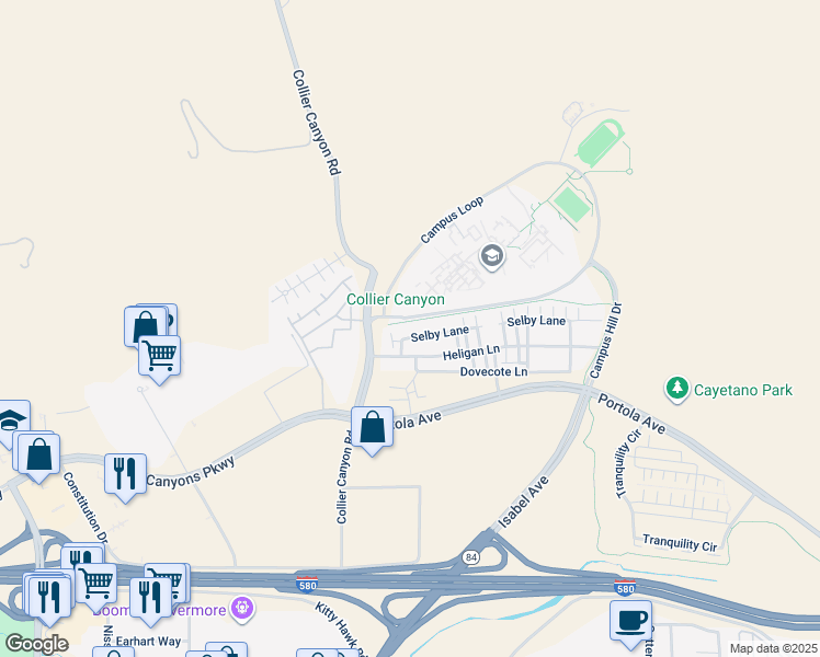 map of restaurants, bars, coffee shops, grocery stores, and more near 140 Selby Lane in Livermore