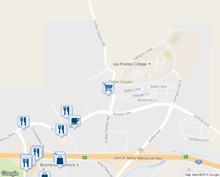 map of restaurants, bars, coffee shops, grocery stores, and more near 2950 Collier Canyon Road in Livermore