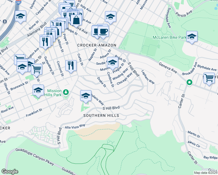 map of restaurants, bars, coffee shops, grocery stores, and more near in 