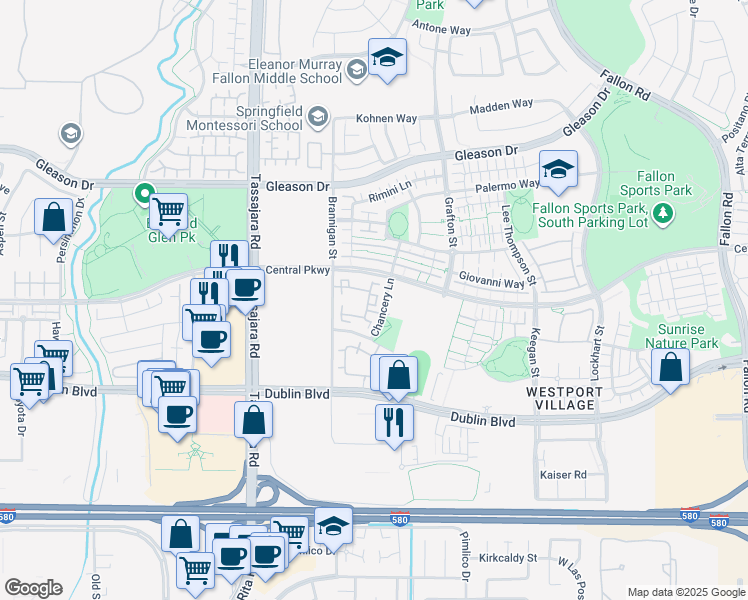 map of restaurants, bars, coffee shops, grocery stores, and more near 3669 Whitworth Drive in Dublin