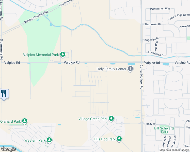 map of restaurants, bars, coffee shops, grocery stores, and more near 12500 Valpico Road in Tracy