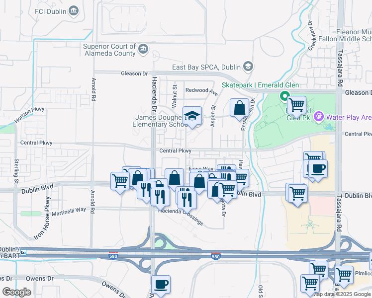map of restaurants, bars, coffee shops, grocery stores, and more near 5301 Hibernia Drive in Dublin