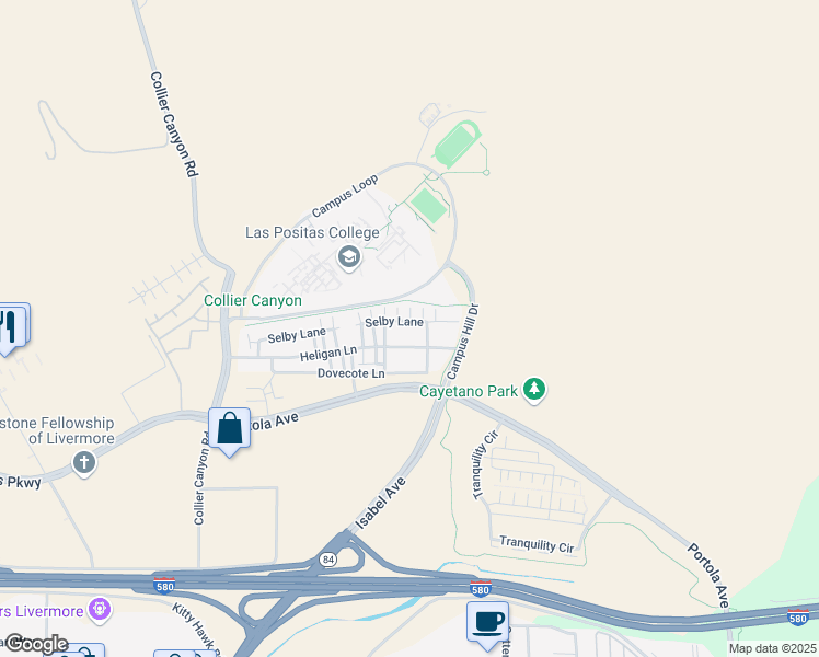 map of restaurants, bars, coffee shops, grocery stores, and more near 563 Selby Lane in Livermore