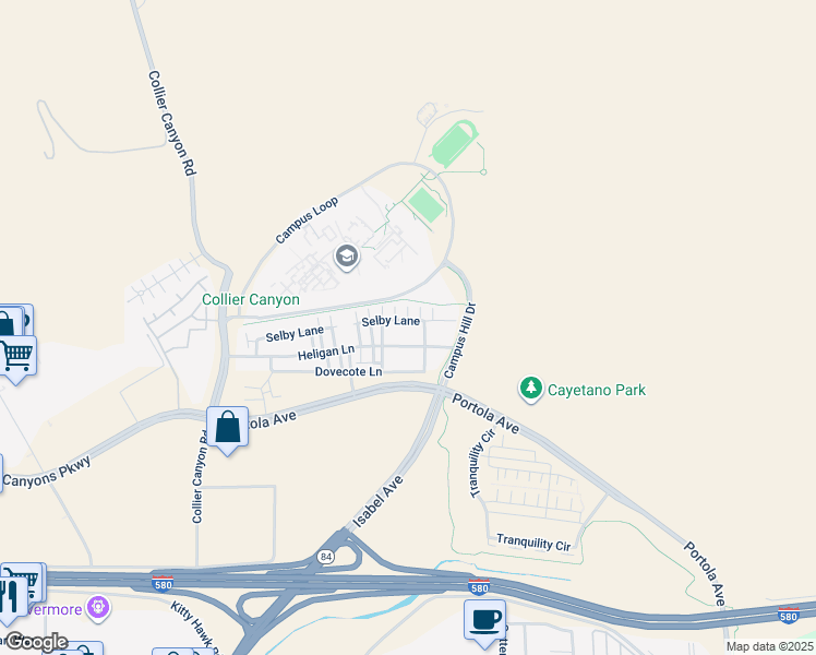 map of restaurants, bars, coffee shops, grocery stores, and more near 563 Selby Lane in Livermore