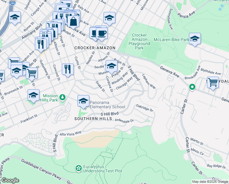 map of restaurants, bars, coffee shops, grocery stores, and more near in 