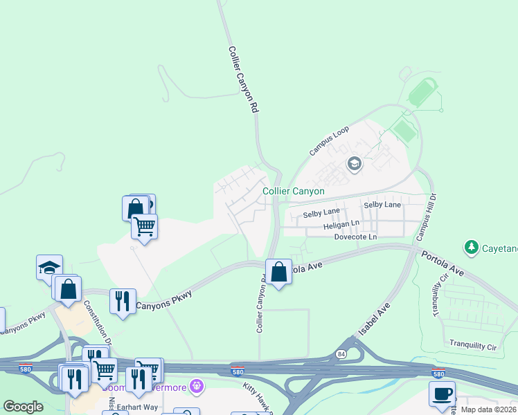 map of restaurants, bars, coffee shops, grocery stores, and more near 2950 Collier Canyon Road in Livermore