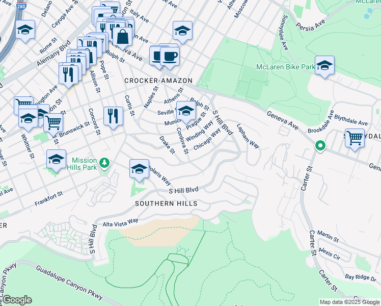 map of restaurants, bars, coffee shops, grocery stores, and more near in 