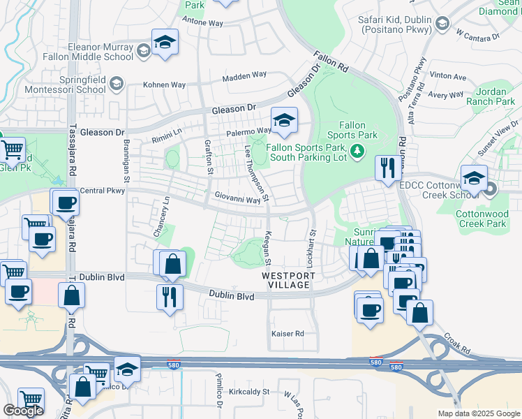 map of restaurants, bars, coffee shops, grocery stores, and more near 3231 Central Parkway in Dublin