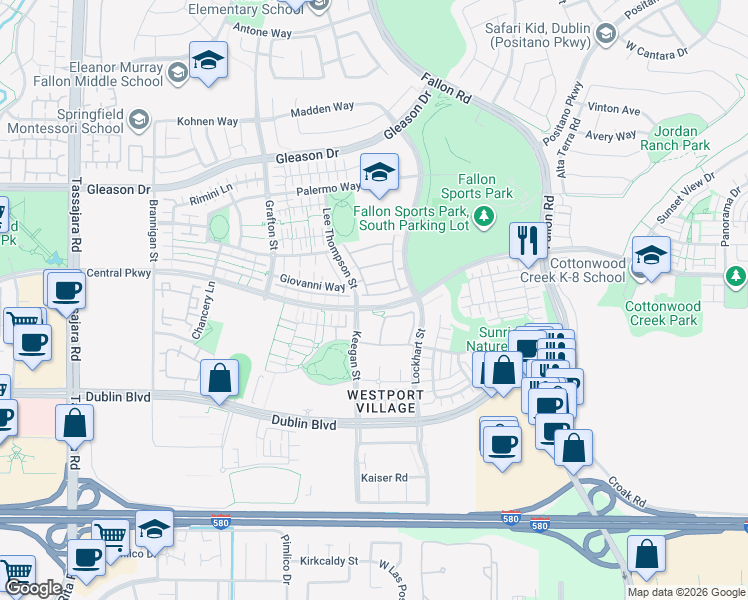 map of restaurants, bars, coffee shops, grocery stores, and more near 3123 Central Parkway in Dublin