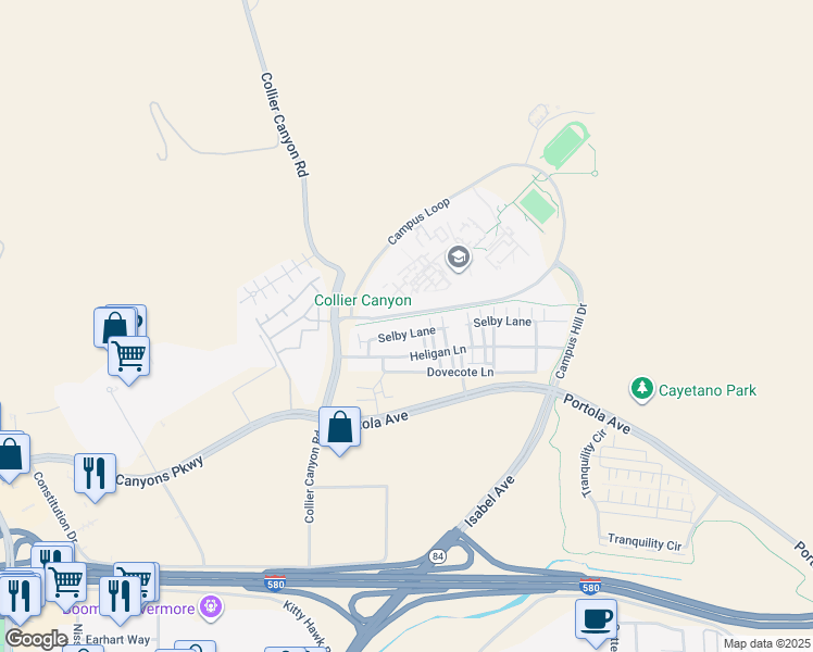 map of restaurants, bars, coffee shops, grocery stores, and more near 166 Selby Lane in Livermore