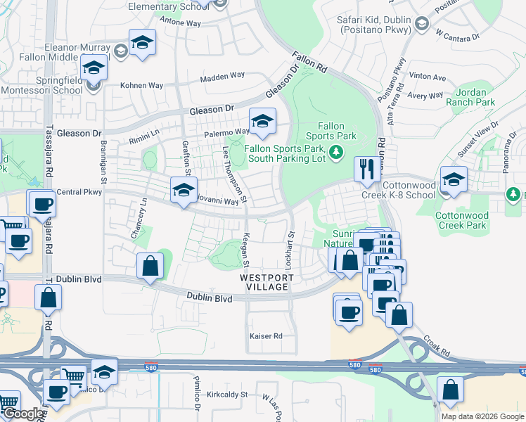 map of restaurants, bars, coffee shops, grocery stores, and more near 3123 Central Parkway in Dublin