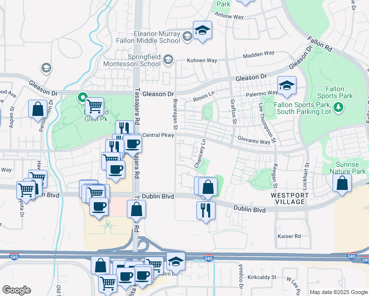 map of restaurants, bars, coffee shops, grocery stores, and more near 3730 Whitworth Drive in Dublin