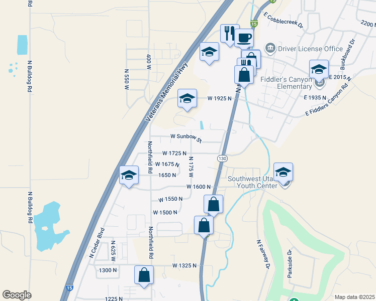 map of restaurants, bars, coffee shops, grocery stores, and more near 1731 North 175 West in Cedar City