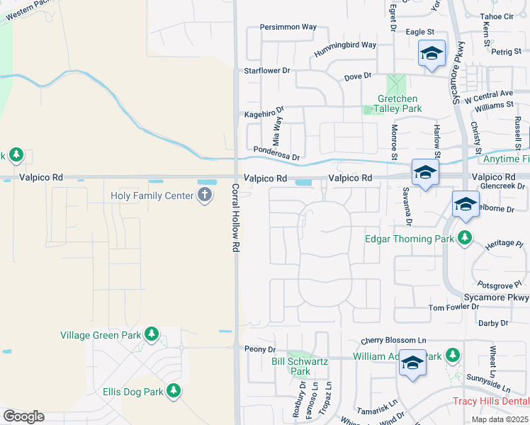 map of restaurants, bars, coffee shops, grocery stores, and more near 2983 Beyers Avenue in Tracy