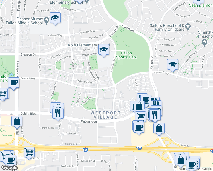 map of restaurants, bars, coffee shops, grocery stores, and more near 3123 Central Parkway in Dublin