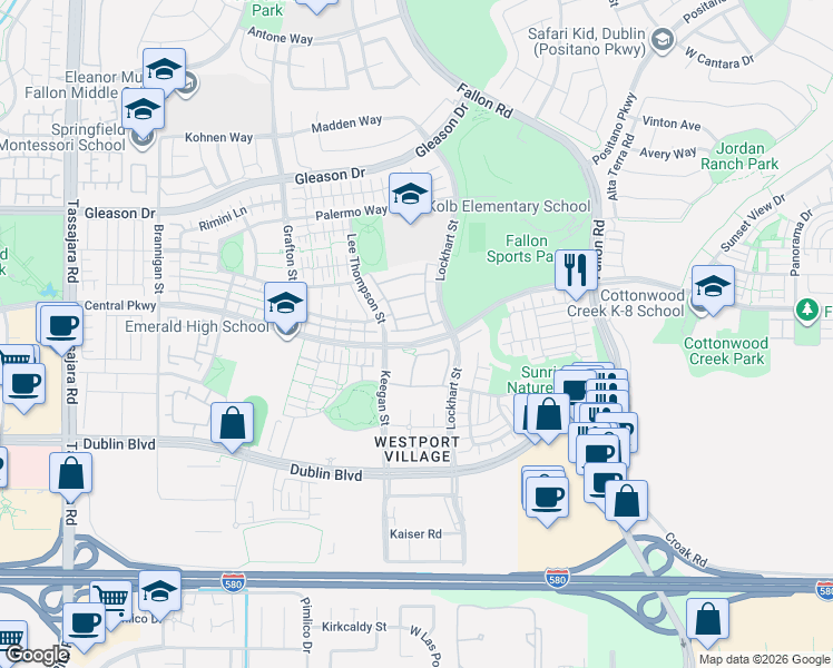 map of restaurants, bars, coffee shops, grocery stores, and more near 3123 Central Parkway in Dublin