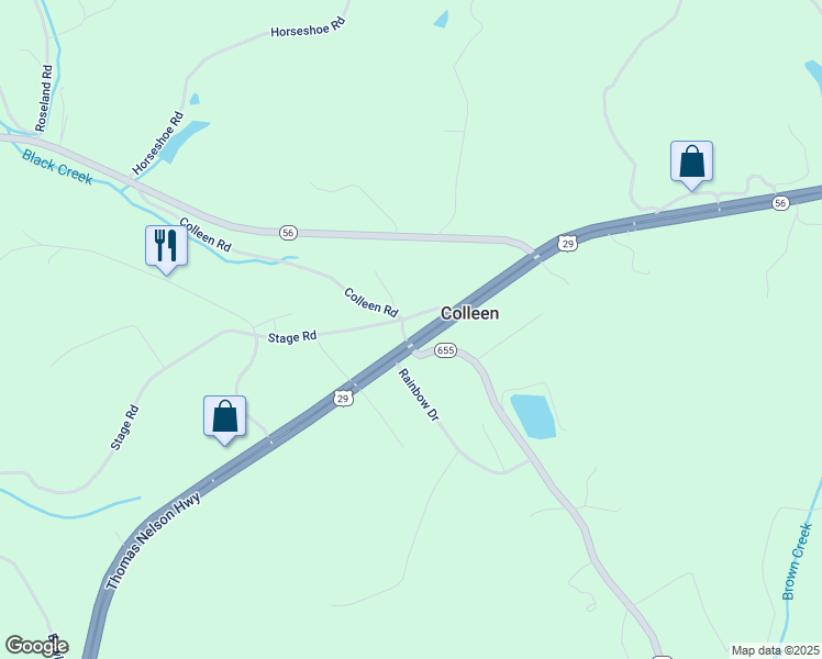 map of restaurants, bars, coffee shops, grocery stores, and more near 4075-4109 Thomas Nelson Hwy in Arrington