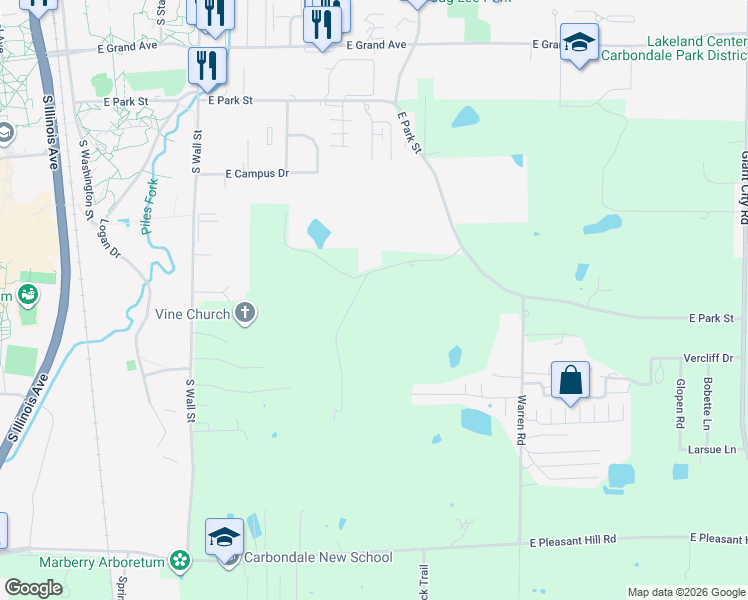 map of restaurants, bars, coffee shops, grocery stores, and more near 372 Brush Hill Road in Carbondale