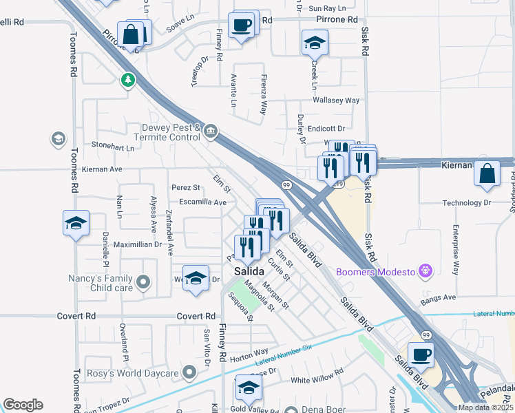 map of restaurants, bars, coffee shops, grocery stores, and more near 18 Elm Street in Salida