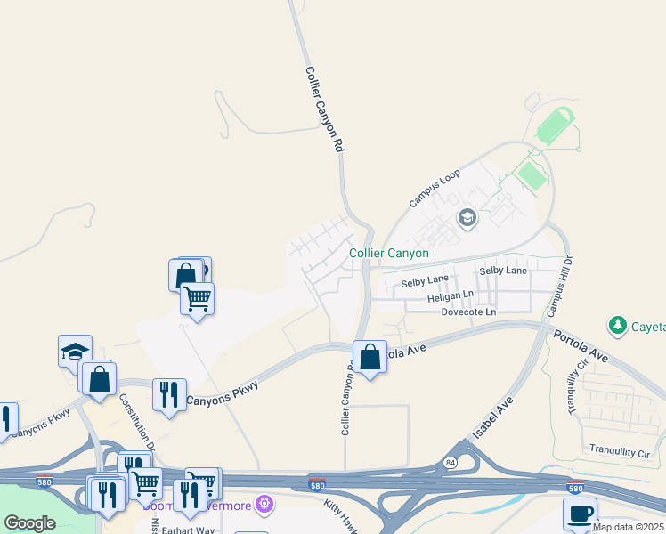 map of restaurants, bars, coffee shops, grocery stores, and more near 211 Wildrose Common in Livermore