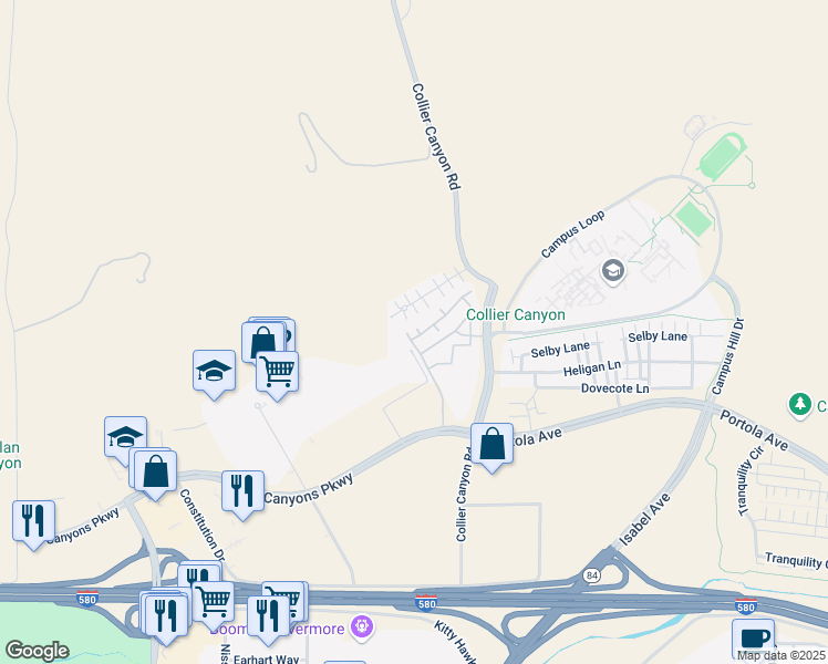 map of restaurants, bars, coffee shops, grocery stores, and more near 3188 Calimanco Common in Livermore