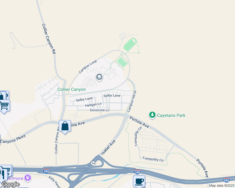 map of restaurants, bars, coffee shops, grocery stores, and more near 574 Selby Lane in Livermore