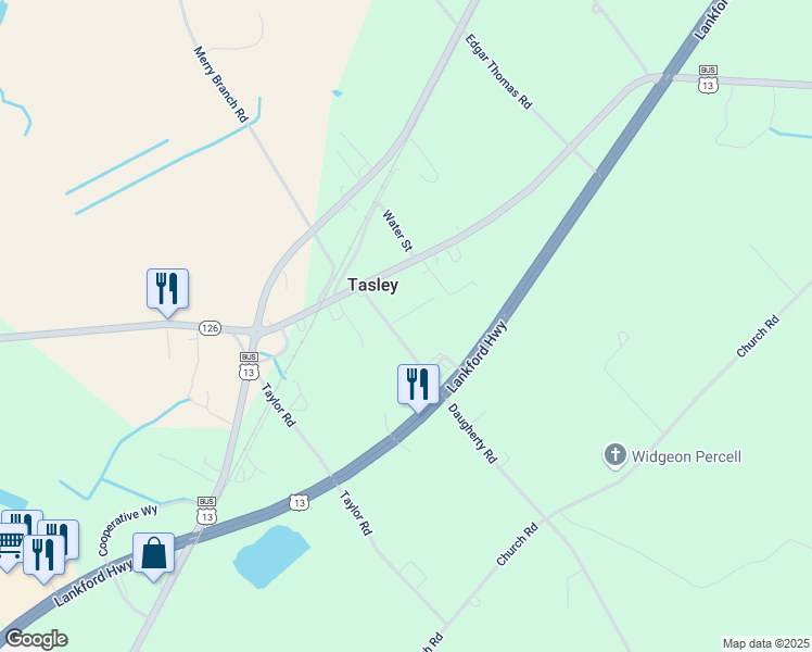 map of restaurants, bars, coffee shops, grocery stores, and more near Daugherty Road in Accomac