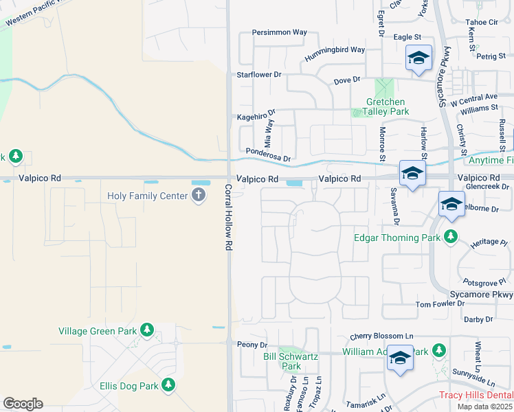 map of restaurants, bars, coffee shops, grocery stores, and more near 2947 Beyers Avenue in Tracy
